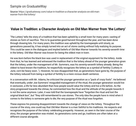 old man warner in the lottery|A Character Analysis Of Old Man Warner In Shirley Jackson'S .